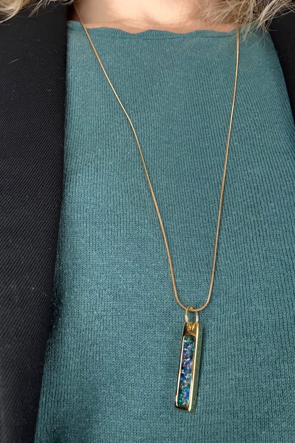 Customer photo review of Opal Bar Cremation Pendant - Engravable