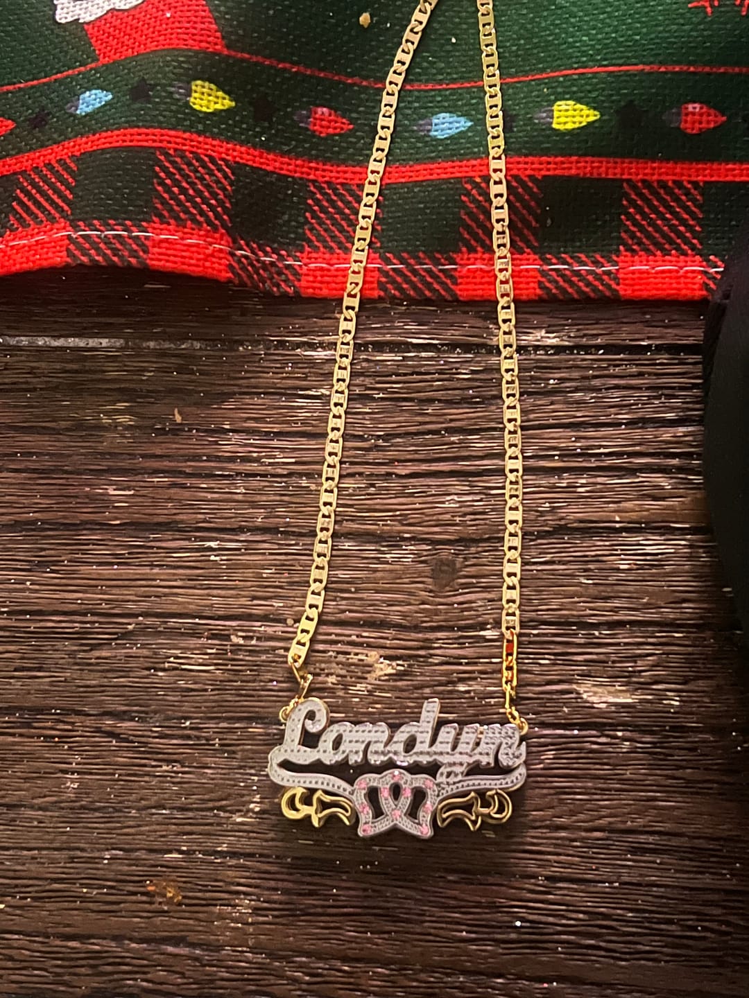 Customer photo review of Kids Double Plated Double Heart Name Necklace w/ Clip Chain