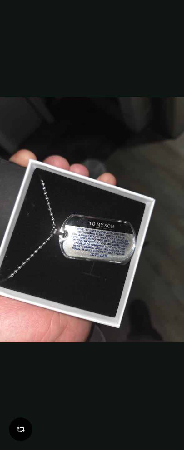 Customer photo review of To My Son - Love, Dad - Love Tag - SS290D