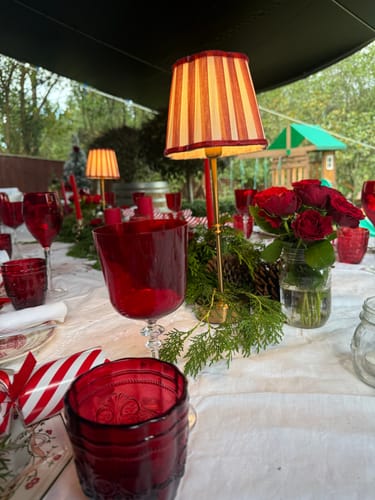 Customer photo review of Red Stripe Scallop Shade & Gold Base - USB Table Lamp + FREE Red Trim Shade