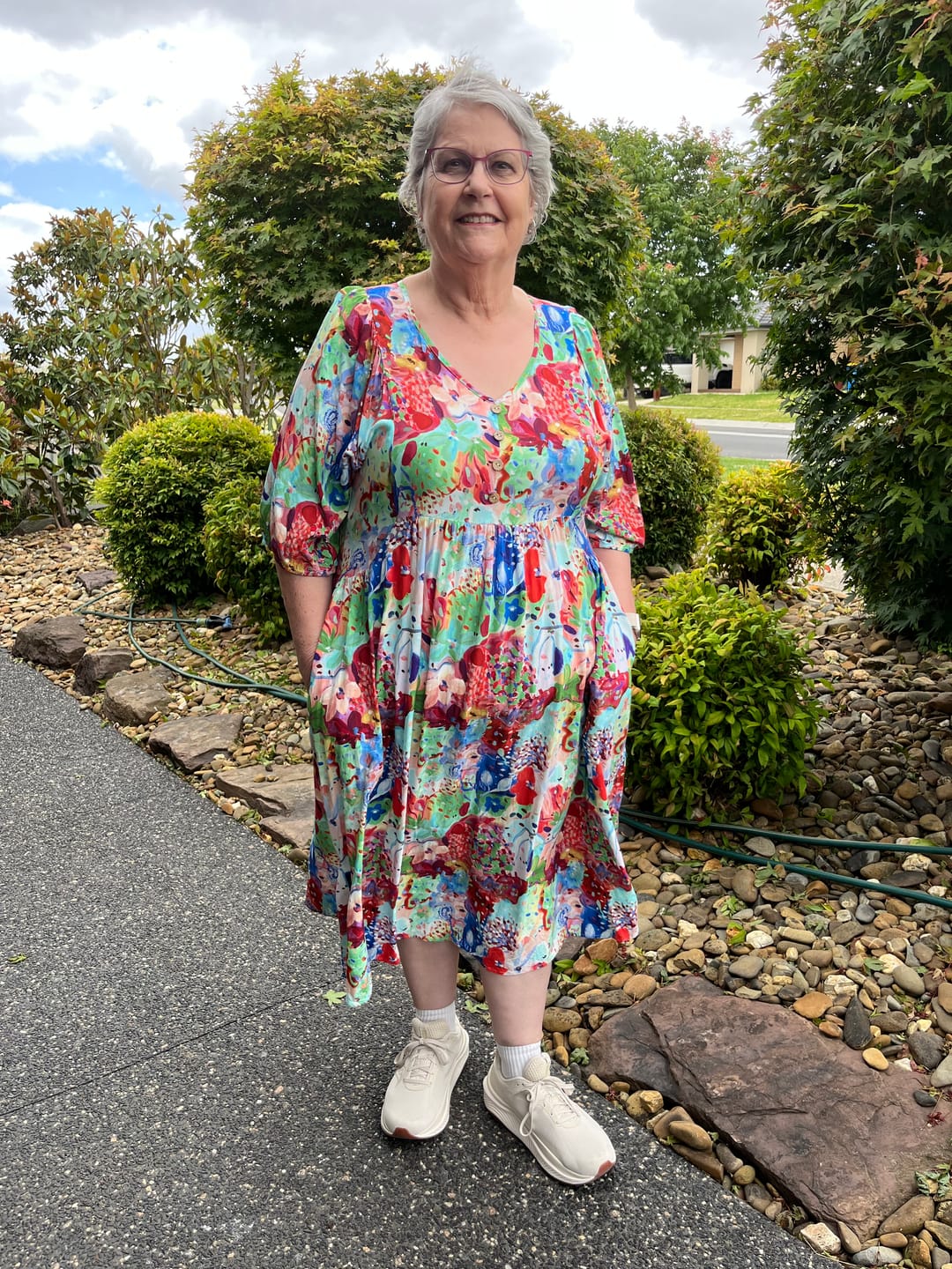 Customer photo review of Zandra Midi Dress in Red Multi
