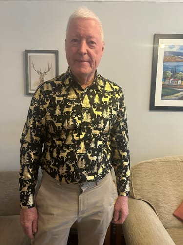 Customer photo review of Men's Golden Christmas Reindeer Festive Print Long Sleeve Shirt