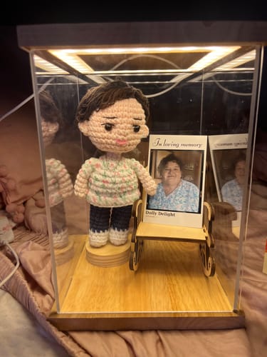 Customer photo review of Personalized Memorial Crochet Doll Keepsake with LED Display Box & Photo Card