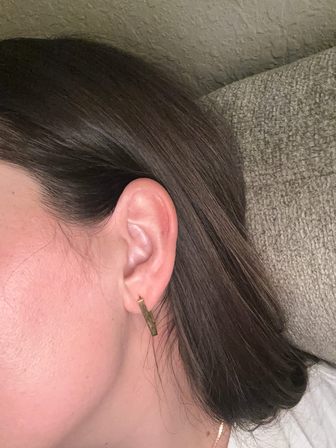 Customer photo review of Gold Rectangle Hoop Earrings