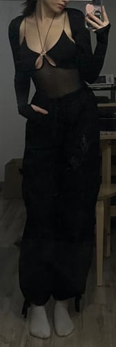 Customer photo review of Long sleeve gloves o ring hollow out shrug 2 piece bodysuit