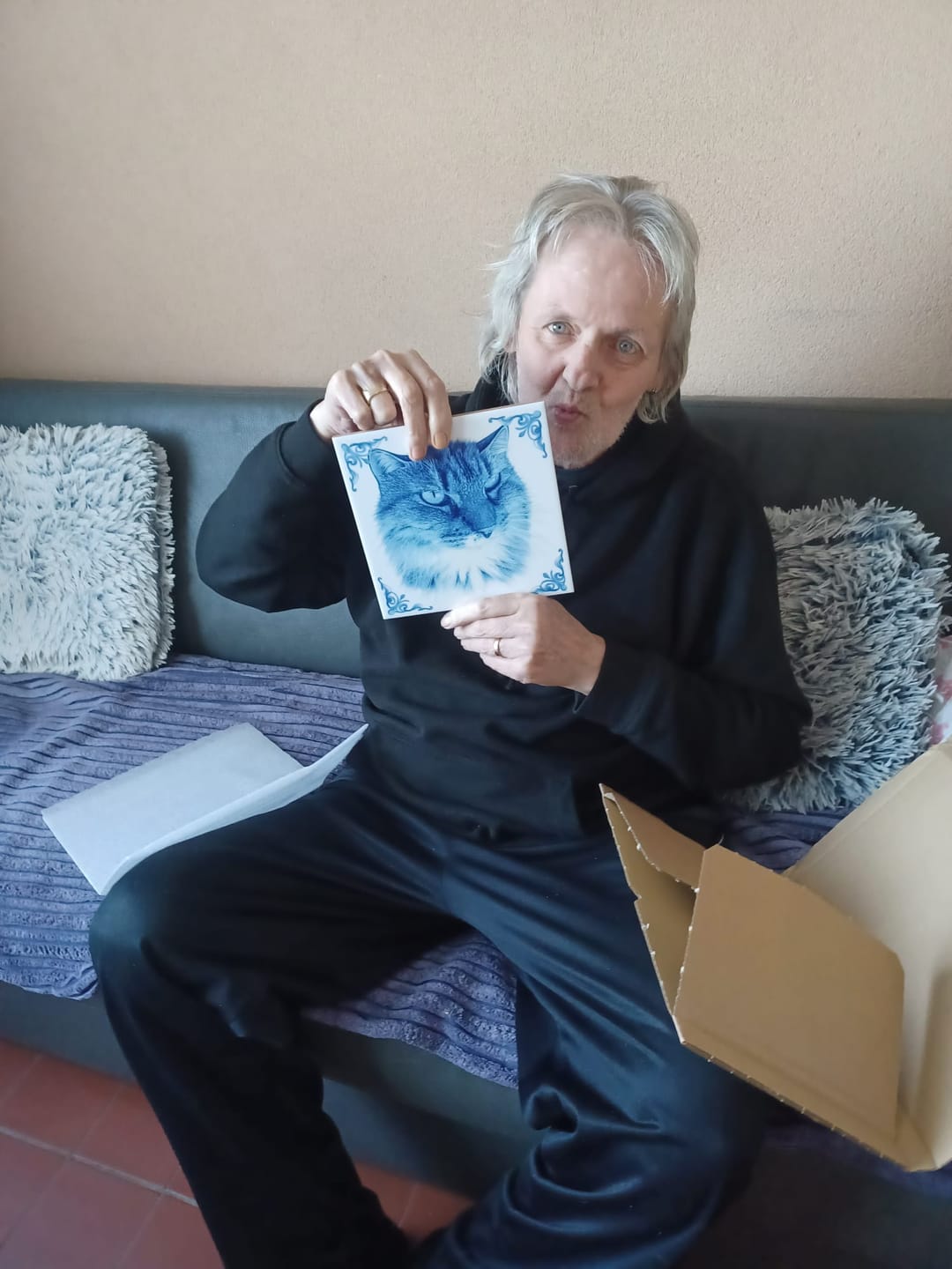 Customer photo review of Delfts Blauw tegeltje bedrukken met jouw eigen huisdier