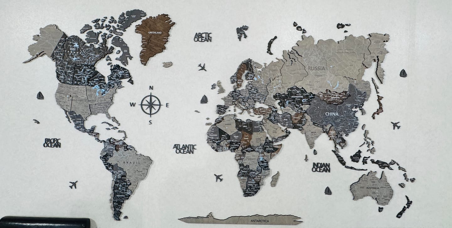 Customer photo review of 3D Wooden World Map - Loft Style