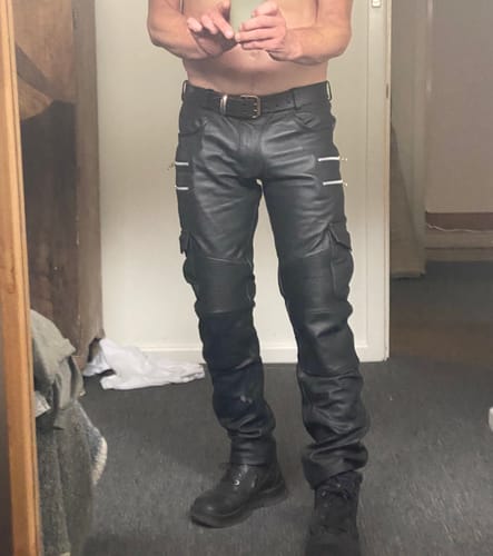 Customer photo review of Slim Fit Leather Cargo Pants