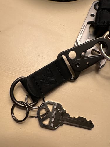 Customer photo review of 717 Black Leather Keychain