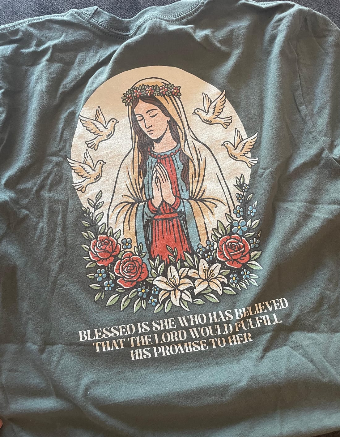 Customer photo review of Blessed Is She Mary Unisex T-Shirt