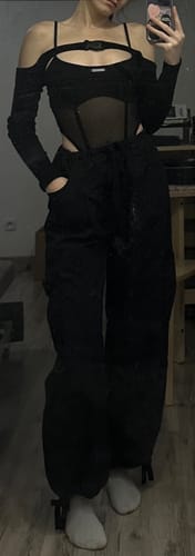 Customer photo review of Buckle mesh off shoulder long sleeve solid shrug 2 piece bodysuit