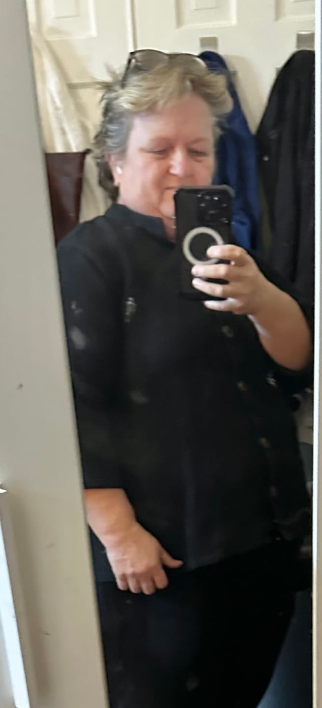 Customer photo review of Black Warm Cotton Waffle Button-Down Top