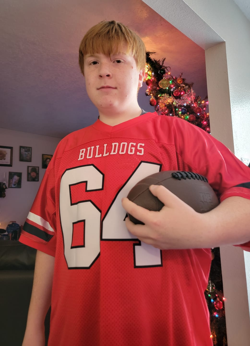 Customer photo review of Custom Red White-Black Classic Style Mesh Authentic American Football Jersey