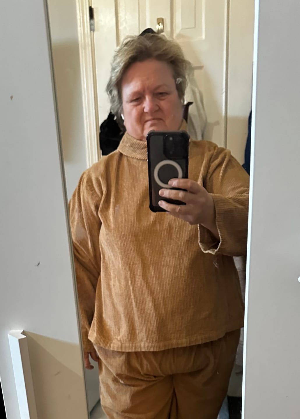 Customer photo review of Taupe Beige Warm High Neck Top and Cotton Corduroy Pant Co-ord Set