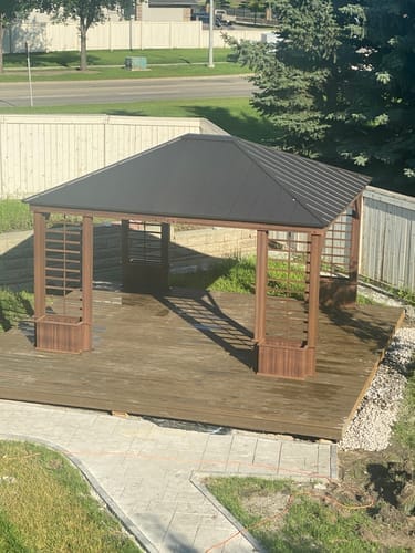 Customer photo review of SUNJOY 13x15 Hardtop Gazebo Outdoor Black Steel Roof Gazebo Backyard Aluminum Framed Gazebo with Planters and Ceiling Hook