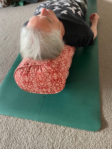 Customer photo review of Oval Yoga Bolster | Mandala | Aura Red