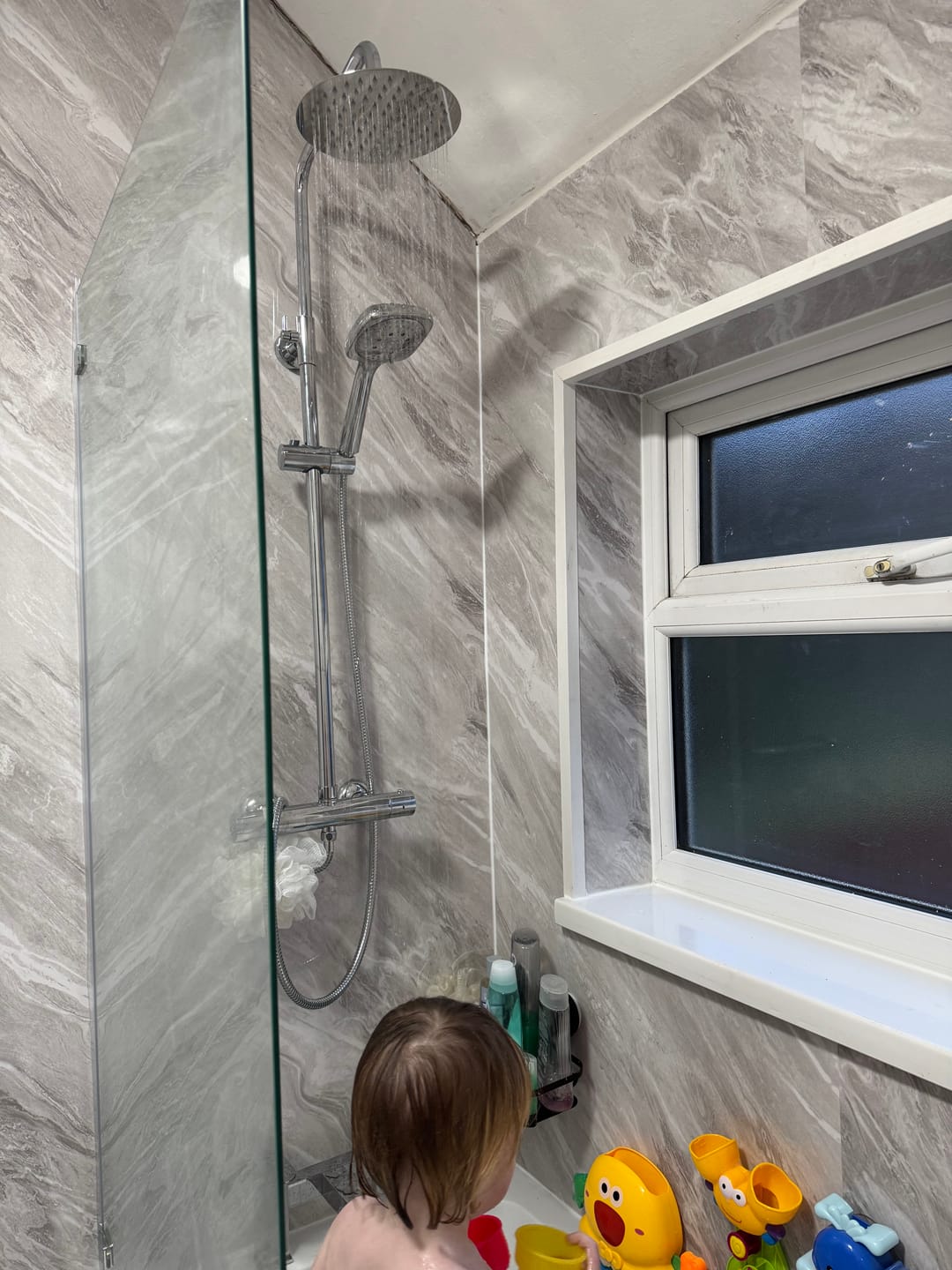 Customer photo review of 10mm Light Grey Marble Gloss Shower Panel 1M x 2.4M