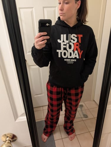 Customer photo review of Recovery Hoodie | Just For Today Custom Sobriety Date Unisex Hoodie