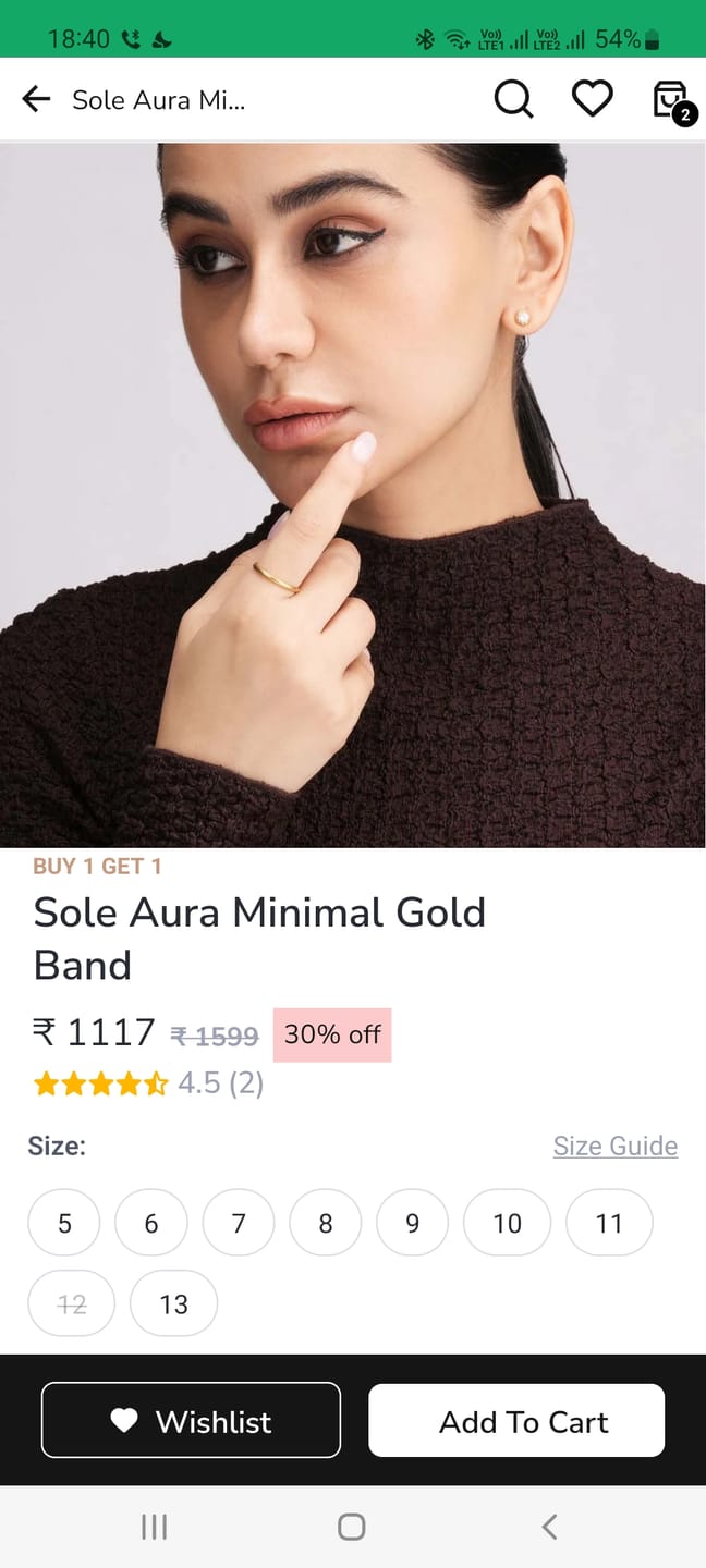Customer photo review of Sole Aura Minimal Gold Band