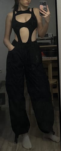 Customer photo review of Hollow out sleeveless backless solid bodysuit