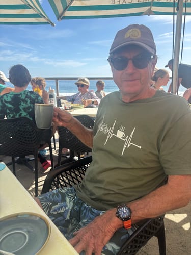 Customer photo review of Mens Bike coffee T Shirt AU