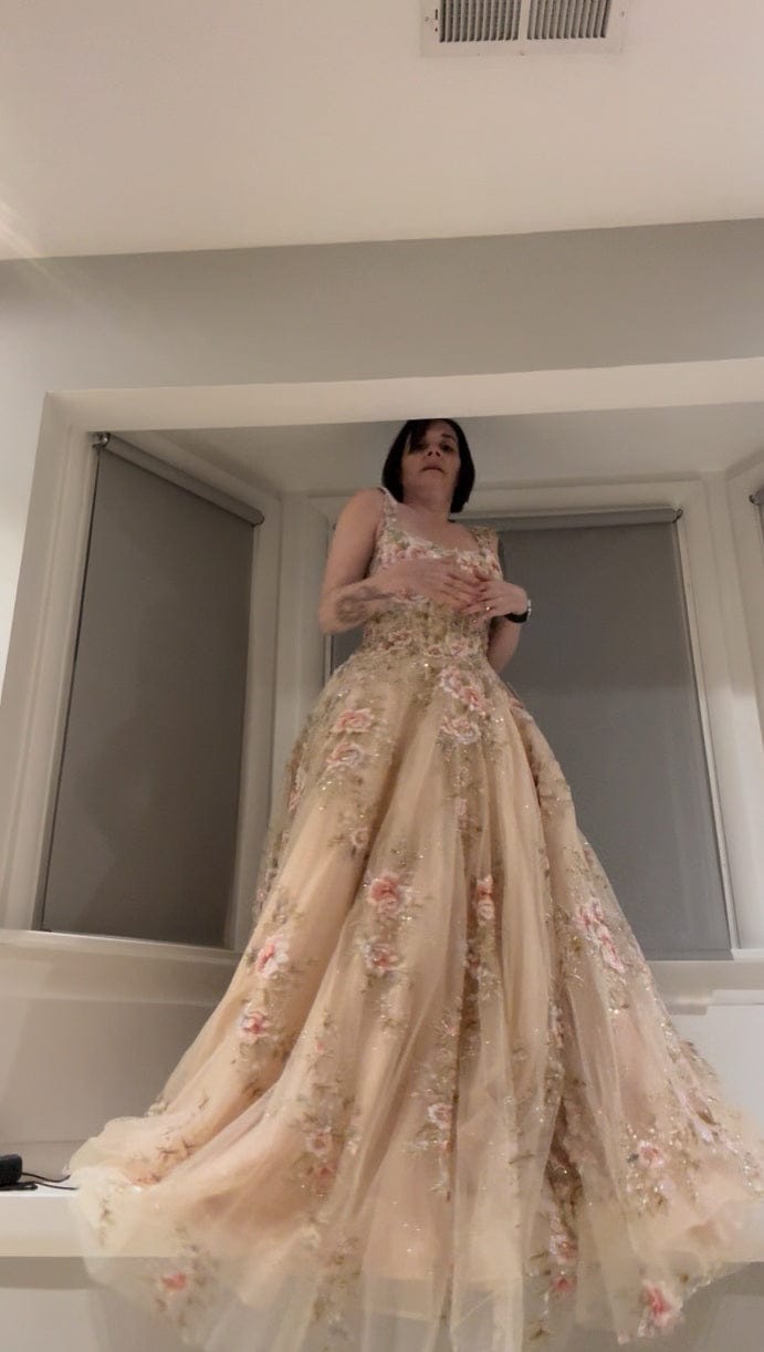 Customer photo review of Andrea & Leo A1480 Long A-Line Floral Embroidered Straps Tulle Gown