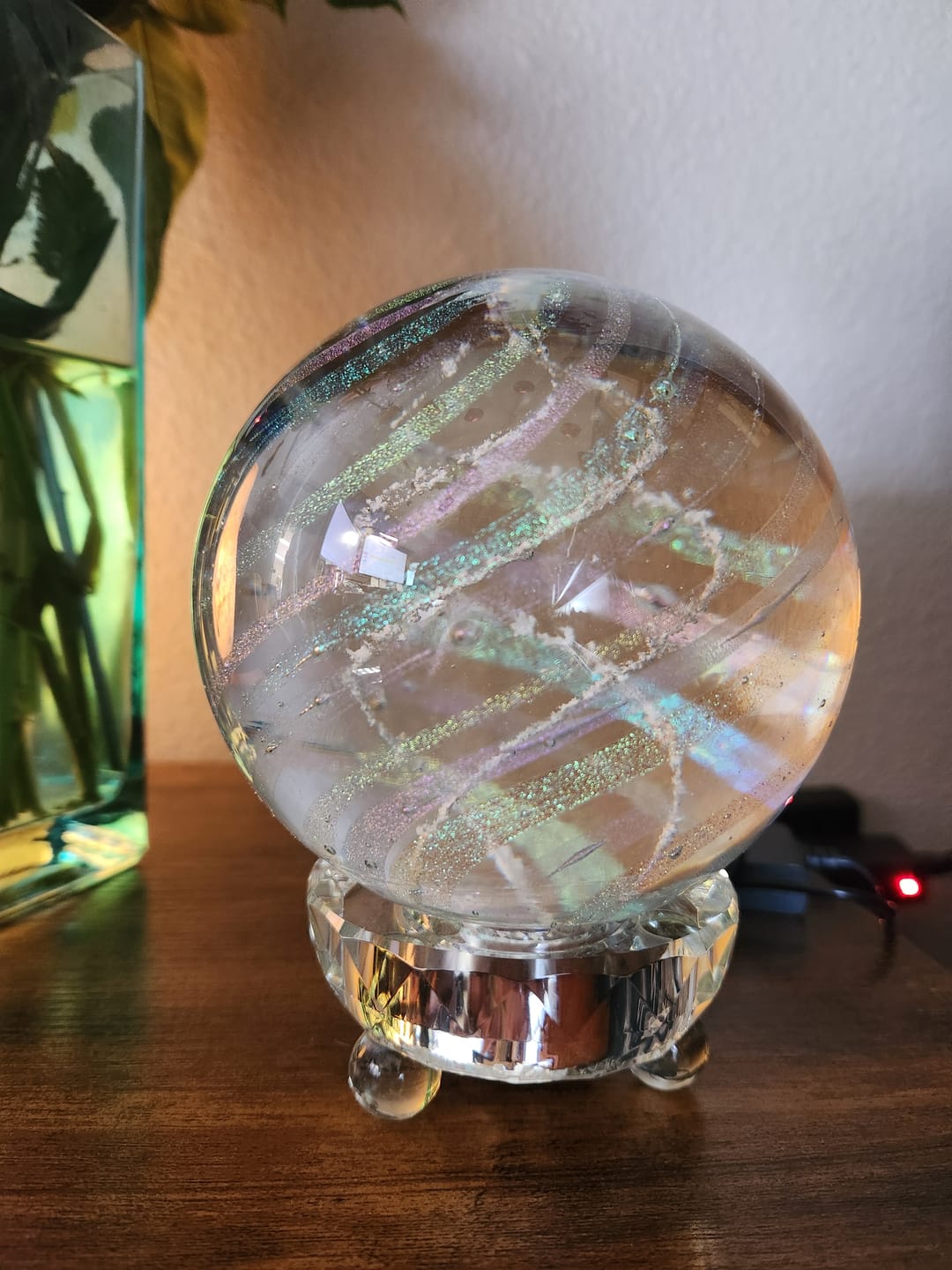 Customer photo review of Illuminated Dichroic Rainbow Orb with Cremains