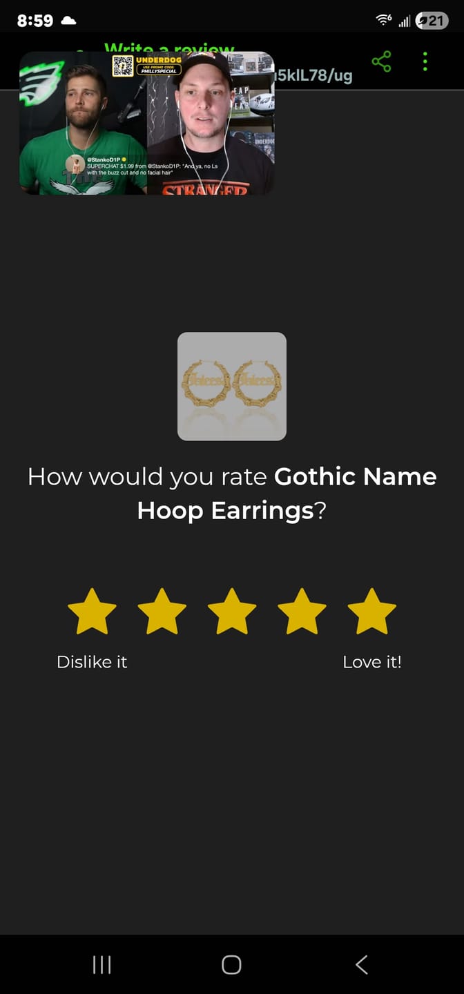 Customer photo review of Gothic Name Hoop Earrings