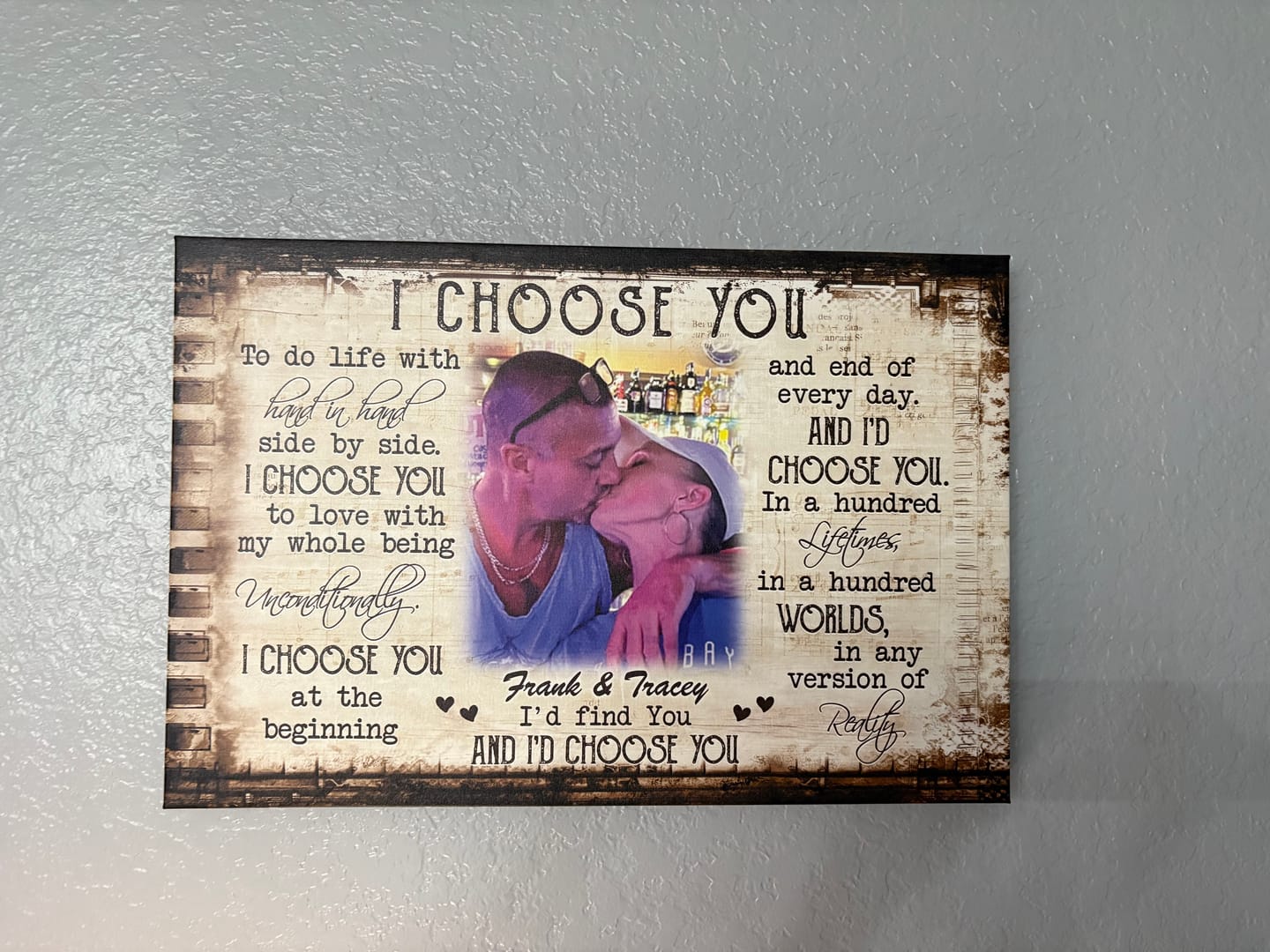 Customer photo review of Couple Personalized Canvas Prints - Custom Photo & Text - 5 Sizes - Anniversary Gift, Love Gifts, Couple Gifts for Her, I Choose You - Dem Canvas
