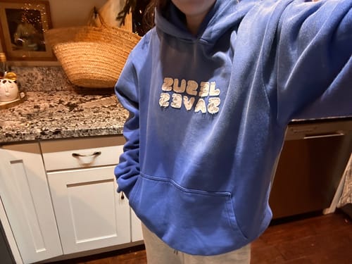 Customer photo review of Jesus Saves Patchwork Hoodie