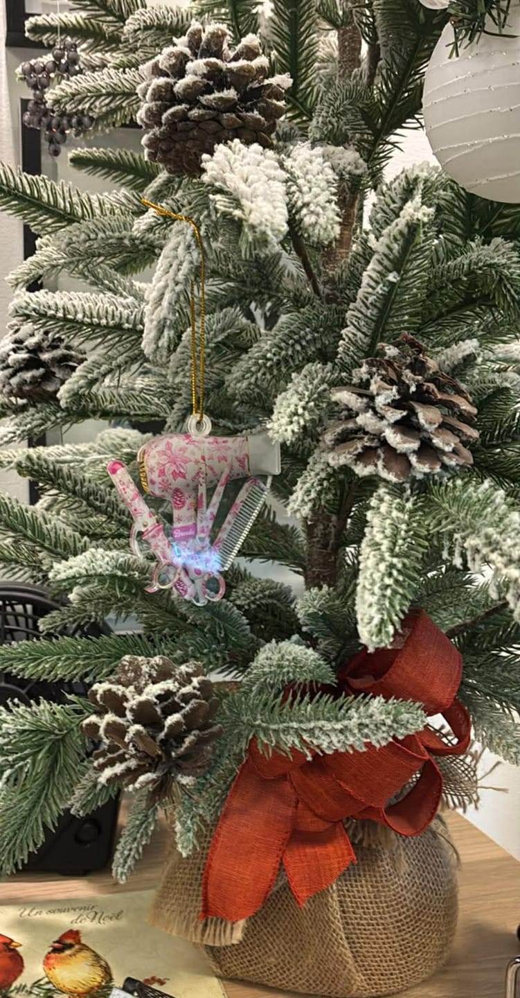 Customer photo review of Hairstylist Toile de Jouy Ornament, Personalized Christmas Acrylic Ornament, Gift For Hairdresser, Stylist or Salon Owner
