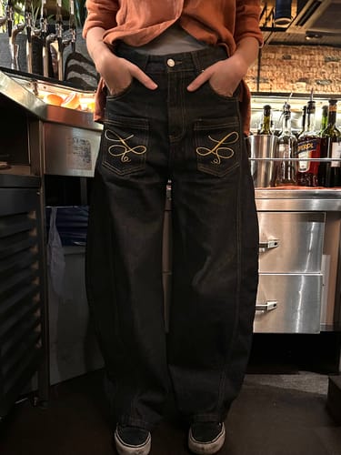 Customer photo review of Embroidered Scimitar Jeans