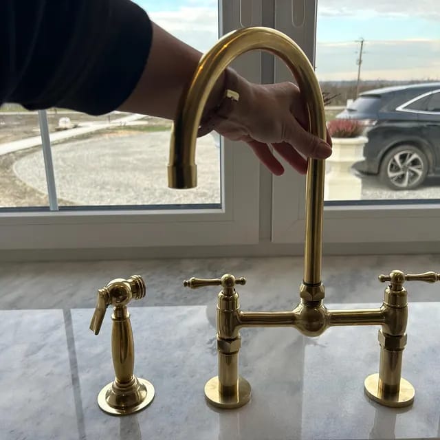 Customer photo review of Unlacquered Solid Brass Bridge Faucet