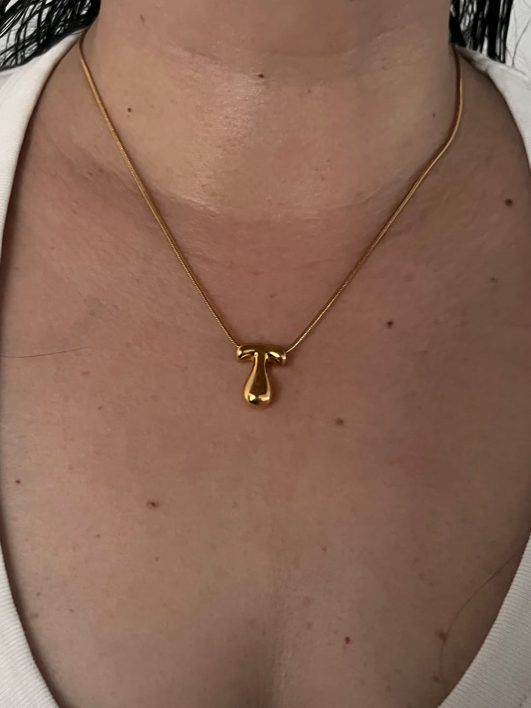 Customer photo review of Collar Delgado Inicial Bubble Dorado