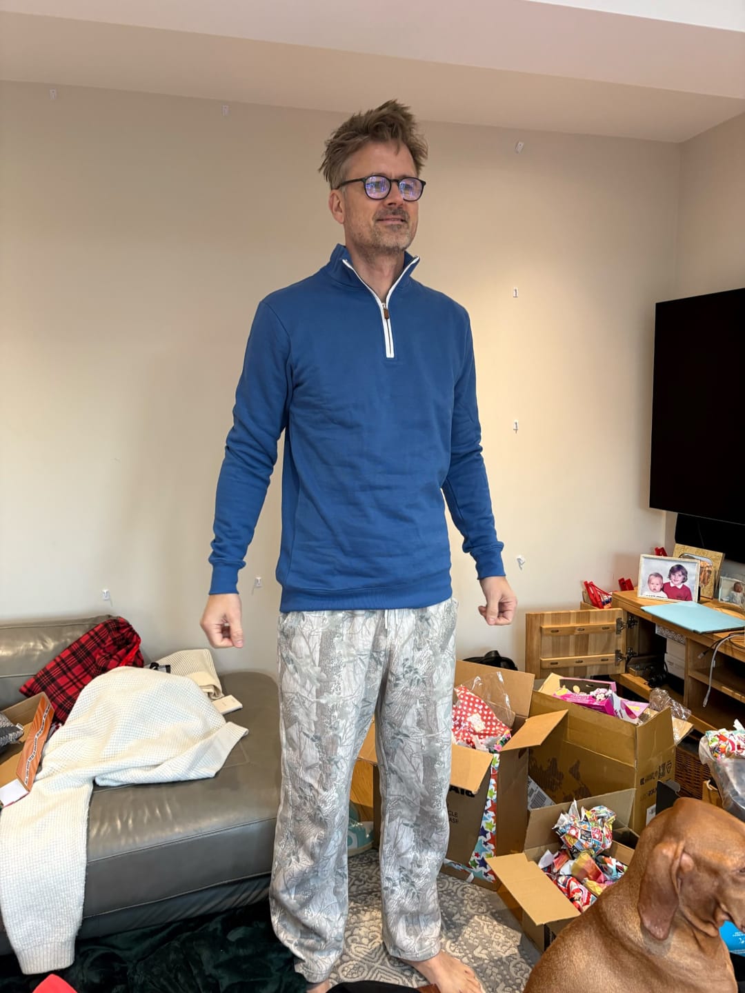 Customer photo review of Organic Tall Slim Quarter Zip Sweatshirt (Cobalt)