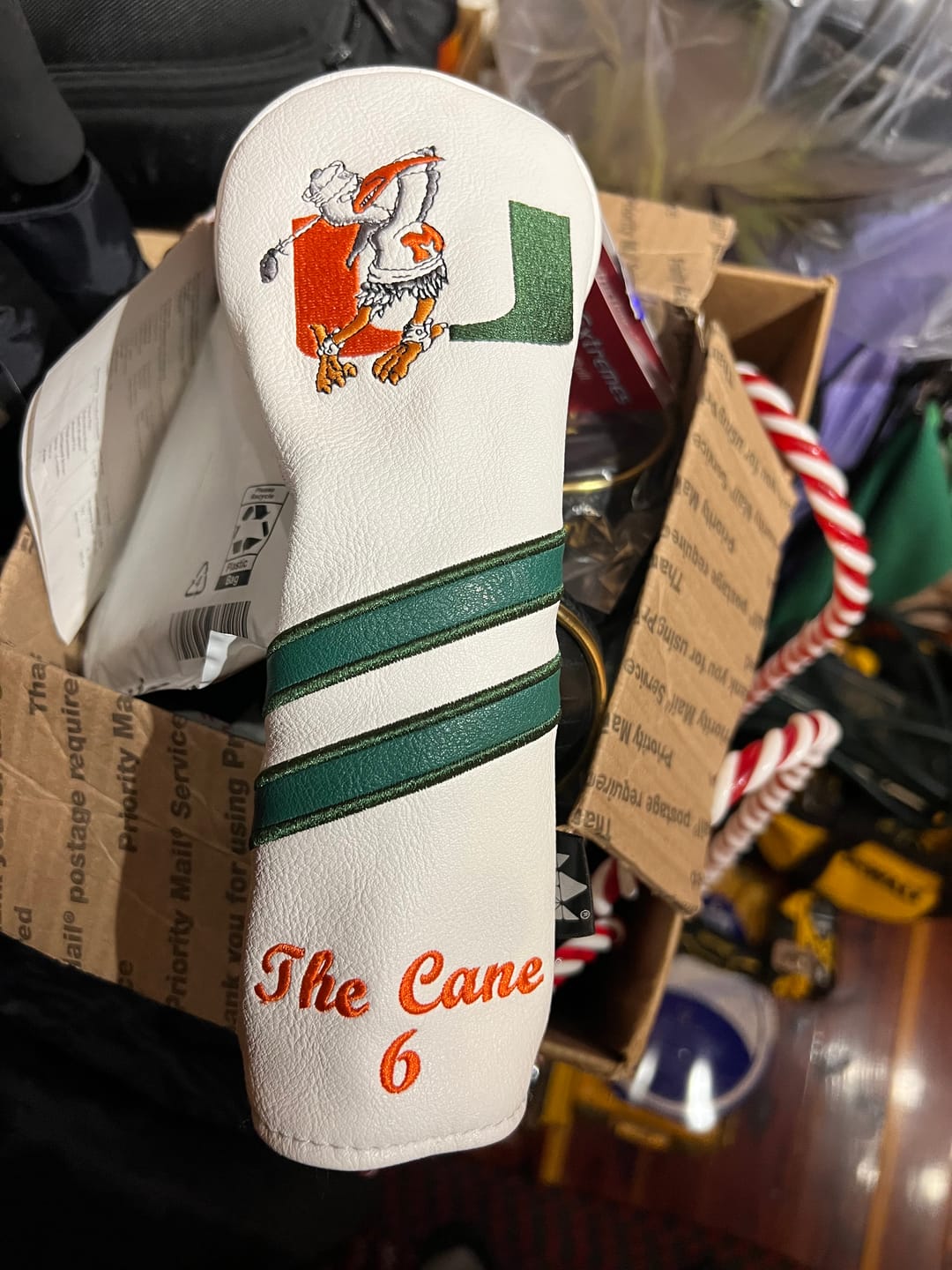 Customer photo review of Personalized Diagonal Stripes Wood Head Covers With Your Logo