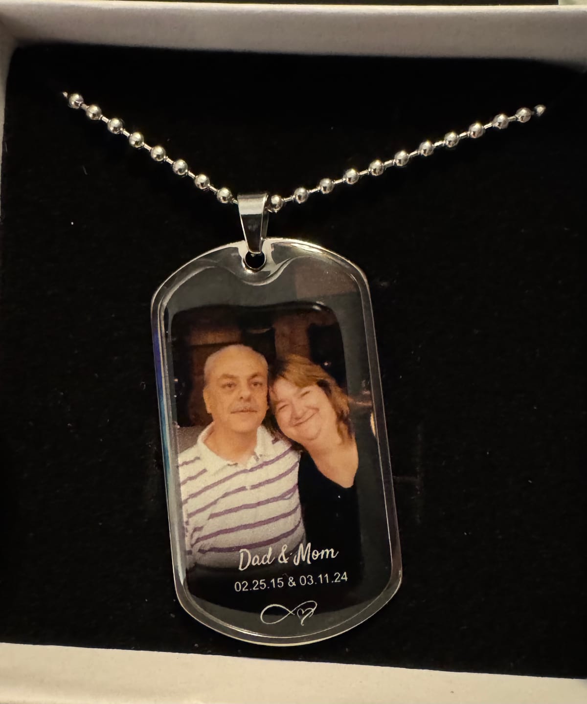 Customer photo review of Custom Name Photo Dog Tag Memorial Necklace