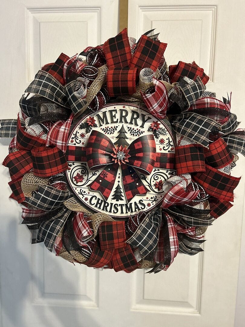 Customer photo review of Rustic Buffalo Plaid Bow Merry Christmas Accent Sign - Made in USA