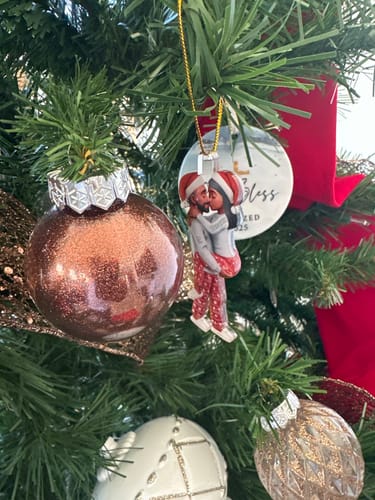 Customer photo review of Personalized Pajama Couple Acrylic Ornament With Name & Design on Matching Sweater Best Christmas Surprise For Couple