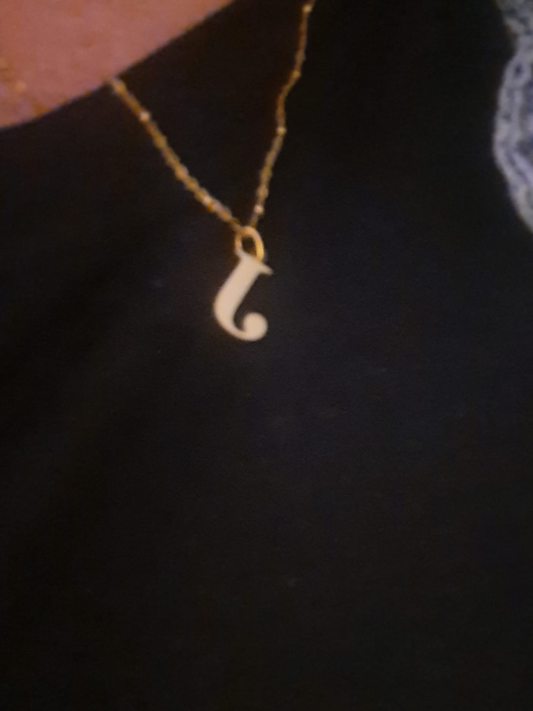 Customer photo review of J Initial Pendant Necklace + FREE Diamond Studs Gold