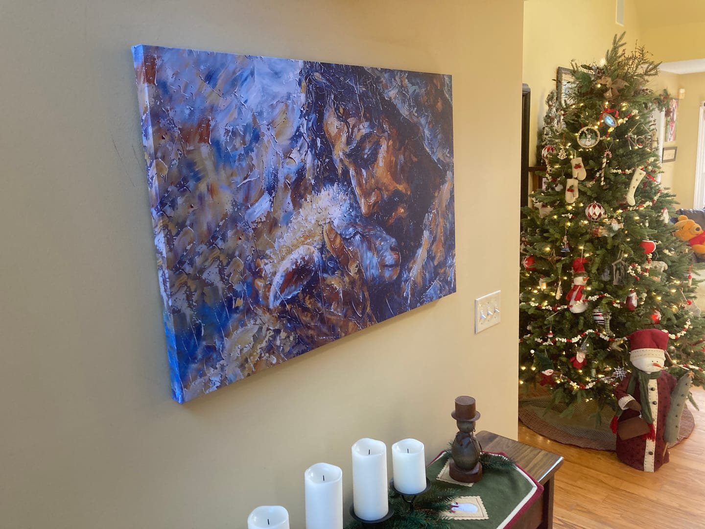 Customer photo review of Abstract Painting of Jesus and Lost Lamb Wall Art Canvas