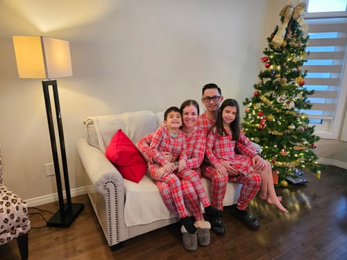 Customer photo review of Ladies Henley Jogger Set - RED PLAID