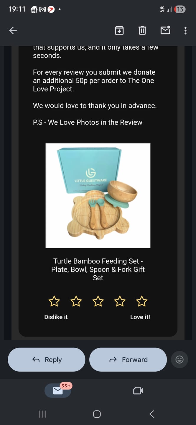 Customer photo review of Turtle Bamboo Feeding Set - Plate, Bowl, Spoon & Fork Gift Set