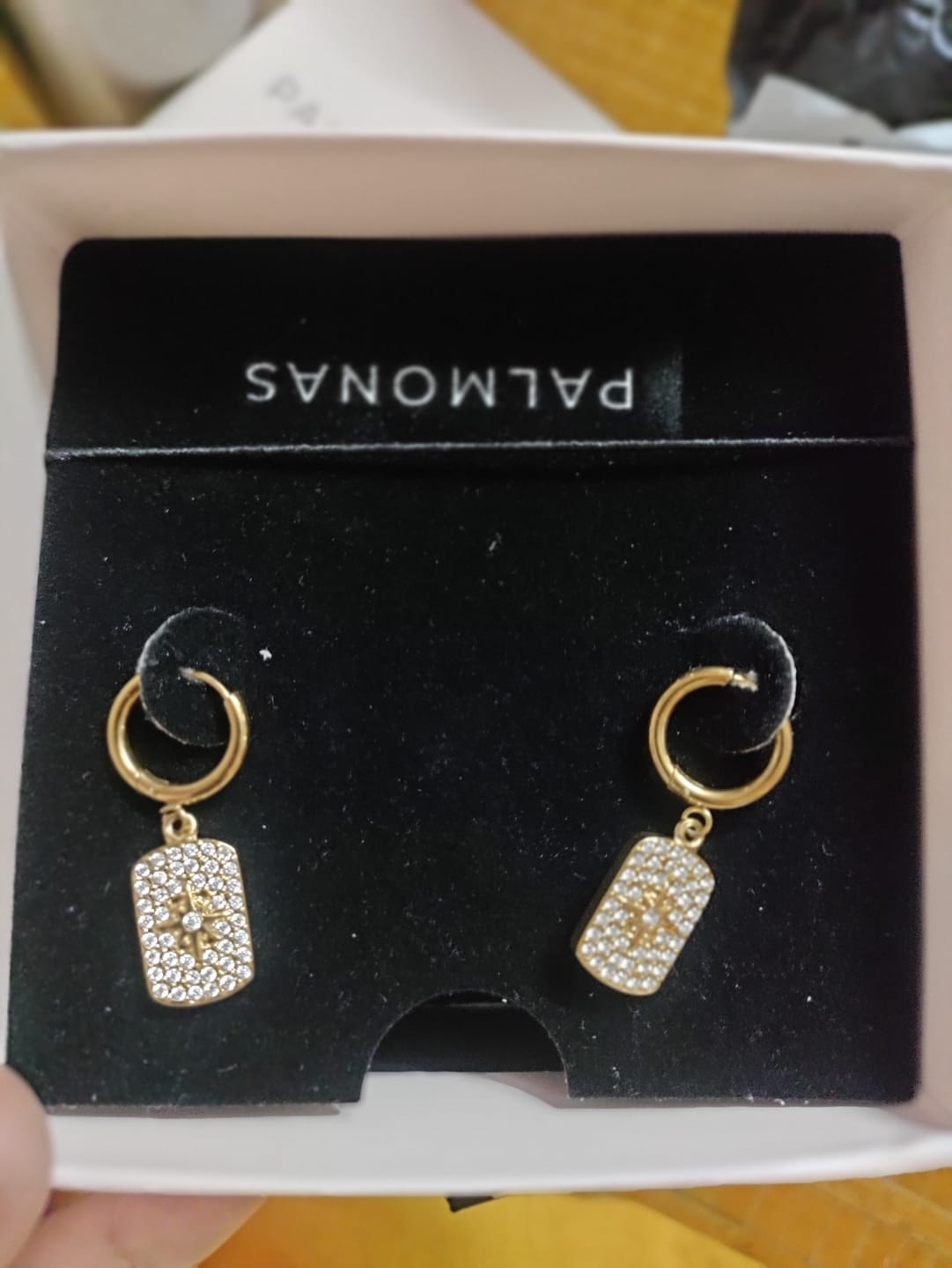Customer photo review of Stones Sparkle Dangle Earrings