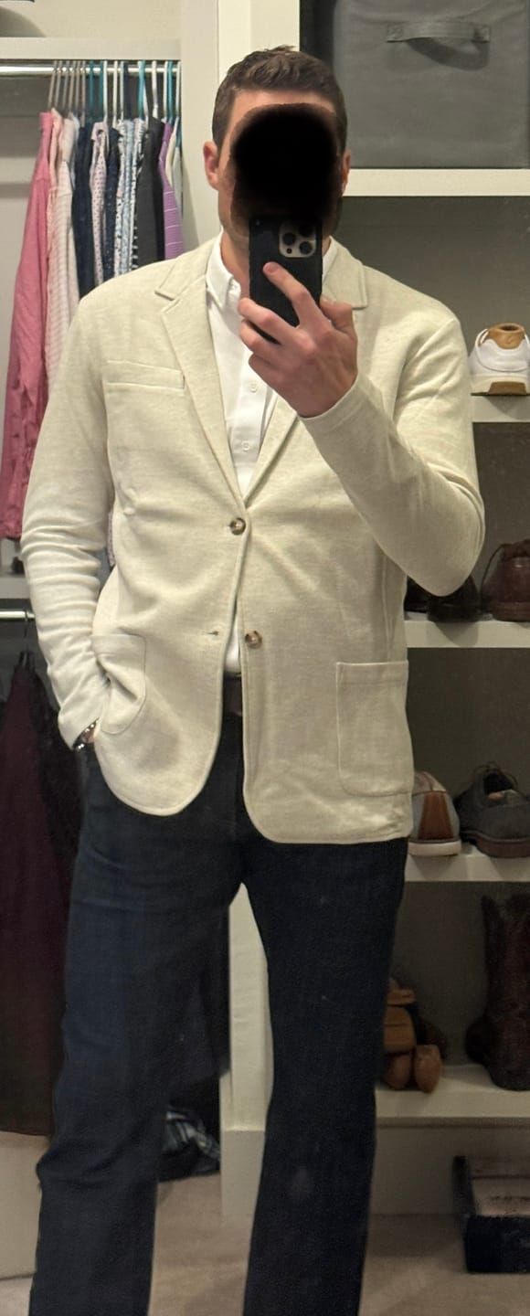 Customer photo review of Casual Knit Blazer: Oatmeal