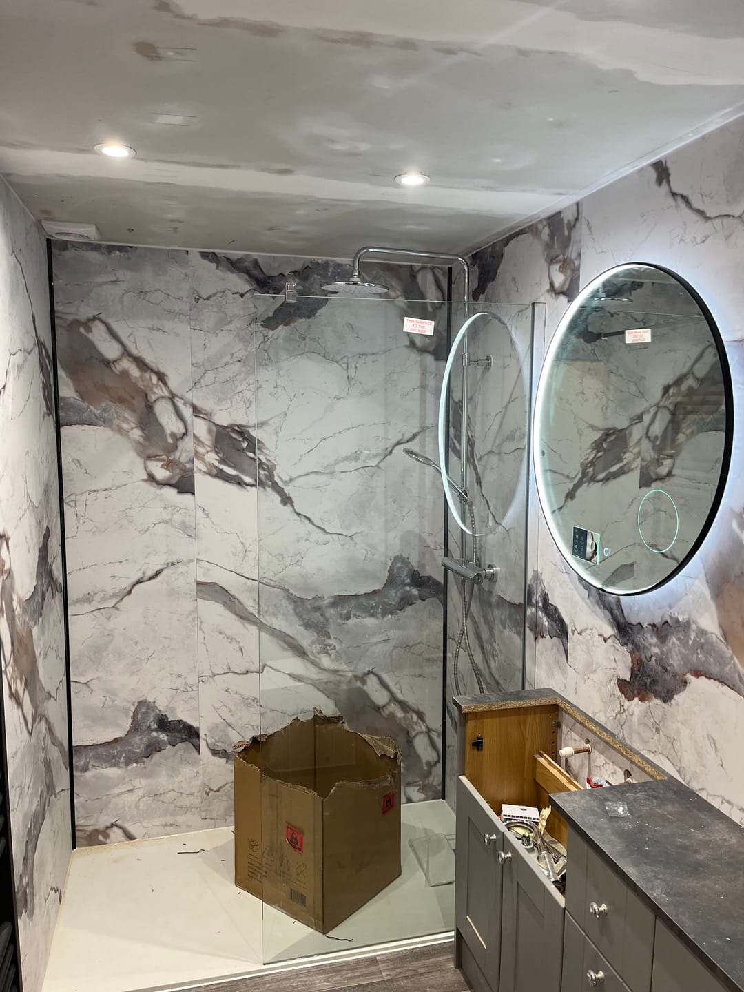 Customer photo review of Premium Sapphire Marble Matt Shower Wall Panel – 1M x 2.4M