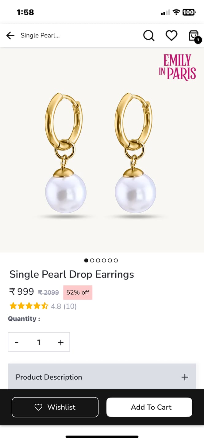 Customer photo review of Single Pearl Drop Earrings