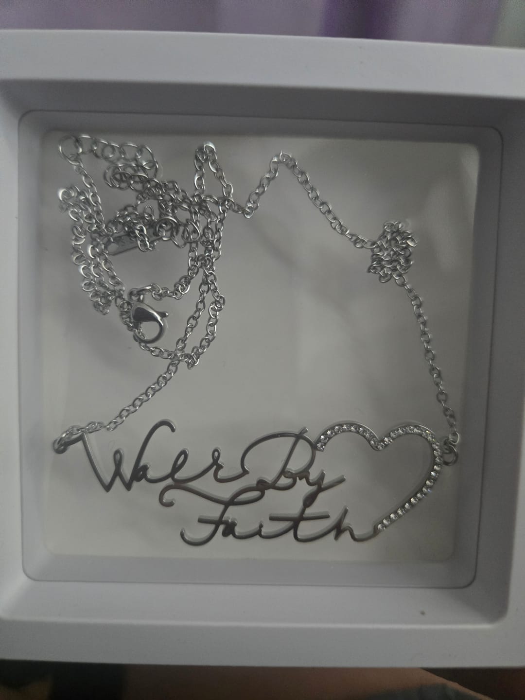 Customer photo review of Iced Heart Double Script Name Necklace