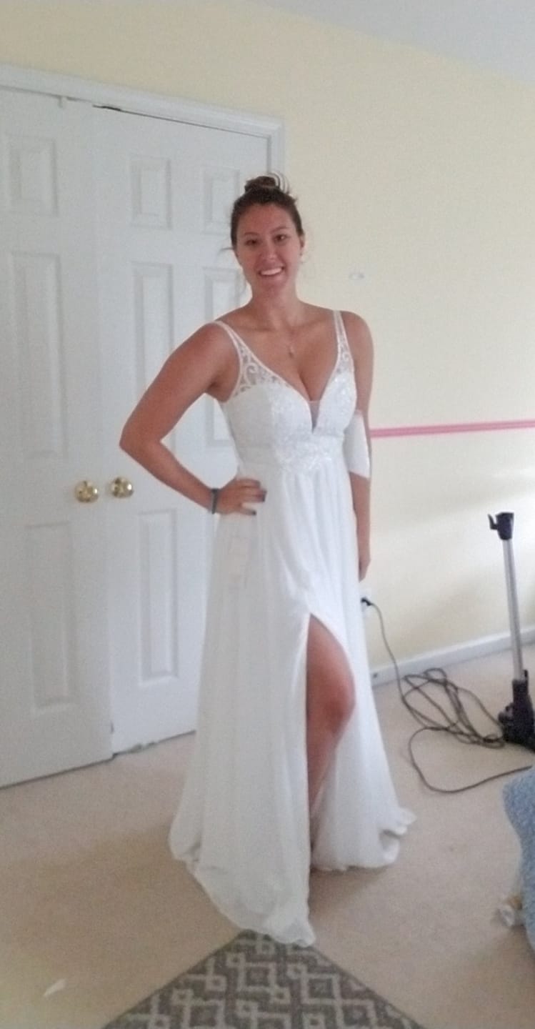 Customer photo review of Nox Anabel Y299 A-Line Long Dress with Slit Beaded Bodice