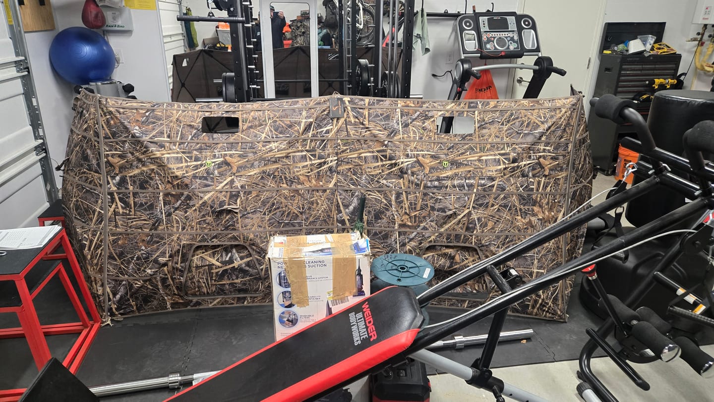 Customer photo review of Modular Panel Hunting Blind | A-Frame Pop Up Duck & Goose Blinds | Portable 3-4 Person Waterfowl Ground Blind Camo